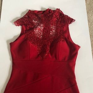 RED CROCHET LACE MIDI DRESS